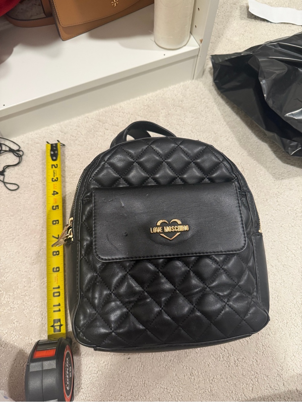 Love Moschino Black Quilted Mini Backpack with Gold Logo